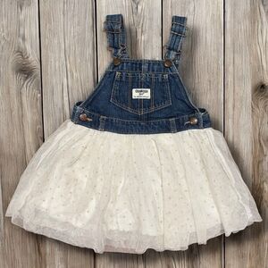 Oshkosh Toddler Girls 24M Denim Tulle Overall Dress Gold Sparkle Polka Dots